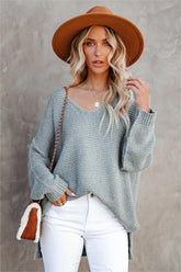 Dusty Sage V Neckline Ribbed Knit Sweater
