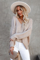 Taupe Off Shoulder Ribbed Knit Sweater