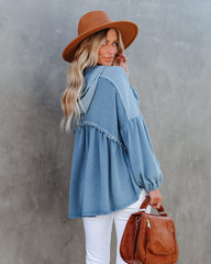 Drue High Low Ruffle Knit Hoodie - Sea Blue