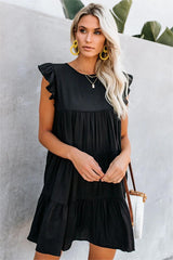 East Coast Pocketed Tiered Babydoll Dress - Black