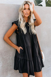 East Coast Pocketed Tiered Babydoll Dress - Black