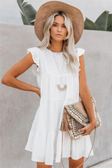 White East Coast Pocketed Tiered Babydoll Dress