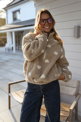 Beige Sweetheart Print Fleece Jacket