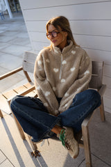 Beige Sweetheart Print Fleece Jacket