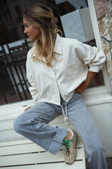 Beige Denim Crop Shirt