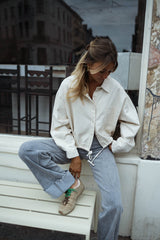 Beige Denim Crop Shirt