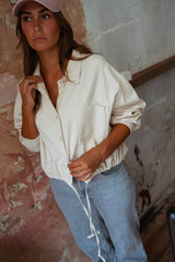 Beige Denim Crop Shirt