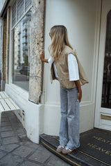 Beige Front Zipper Placket Vest