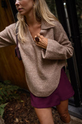 Khaki Polo Collar Knit Sweater