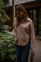 Khaki Polo Collar Knit Sweater