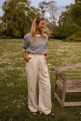 Beige Wide-Leg Linen Pants