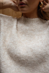 Beige Drop Shoulder Fuzzy Knit Sweater