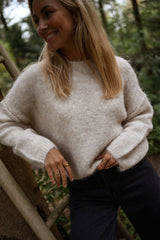 Beige Fuzzy Knit Drop Shoulder Sweater