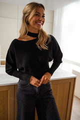 Black Open Collar Knit Sweater