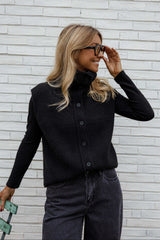Black Button Down Knit Sleeveless Cardigan