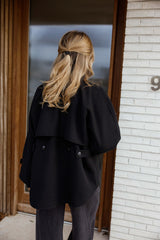 Black Batwing Woolen Coat