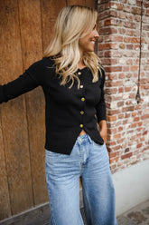 Black Button Down Knit Sweater