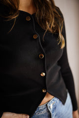 Black Button Down Knit Sweater