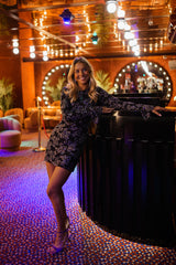 Black Sequined Floral Mini Dress