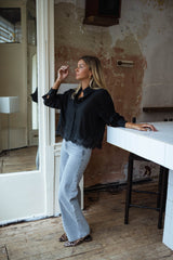 Black Lace Paneled Shirt