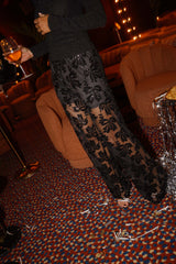 Black Floral Mesh Pants