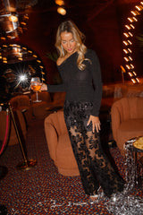 Black Floral Mesh Pants