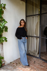 Black One Shoulder Knit Sweater