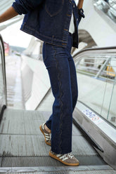Blue Side Wavy Line Denim Jeans
