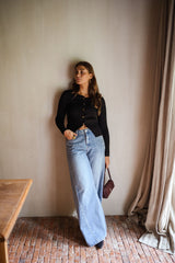 Blue Wide-Leg Loose Denim Jeans