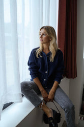 Navy Blue Braided Edge Cardigan