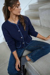 Navy Blue Braided Edge Cardigan