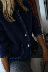 Navy Blue Braided Edge Cardigan
