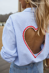 Blue Striped Sweetheart Cutout Shirt