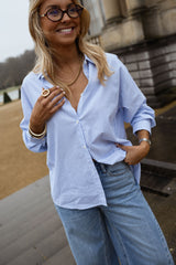 Blue Striped Sweetheart Cutout Shirt