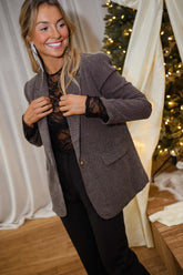 Brown Checkered Print Blazer