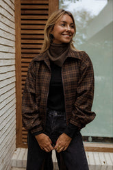 Brown Checkered Zipper Placket Jacket