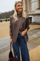 Brown Asymmetrical Planket One-Button Blazer