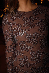 Brown Floral Bodycon Mini Dress