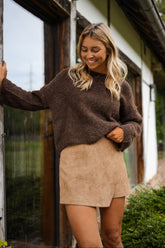 Brown Fuzzy Knit Pullover Sweater