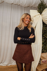 Brown Wrap Tweed Skort