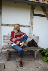 Burgundy and Khaki Striped Knit Sweater