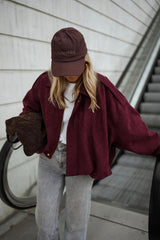 Burgundy Batwing Sleeves Jacket