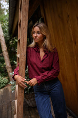 Burgundy Textured Button Down Blouse