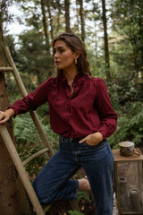 Burgundy Textured Button Down Blouse