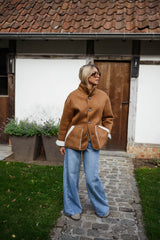 Camel Shearling Button Down Coat