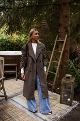 Taupe Double-Breasted Long Woolen Coat