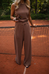 Chocolate Loose Fit Linen Pants