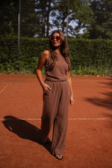 Chocolate Loose Fit Linen Pants