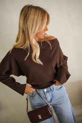 Chocolate One Shoulder Knit Sweater