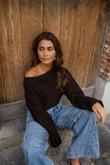 Chocolate One Shoulder Knit Sweater